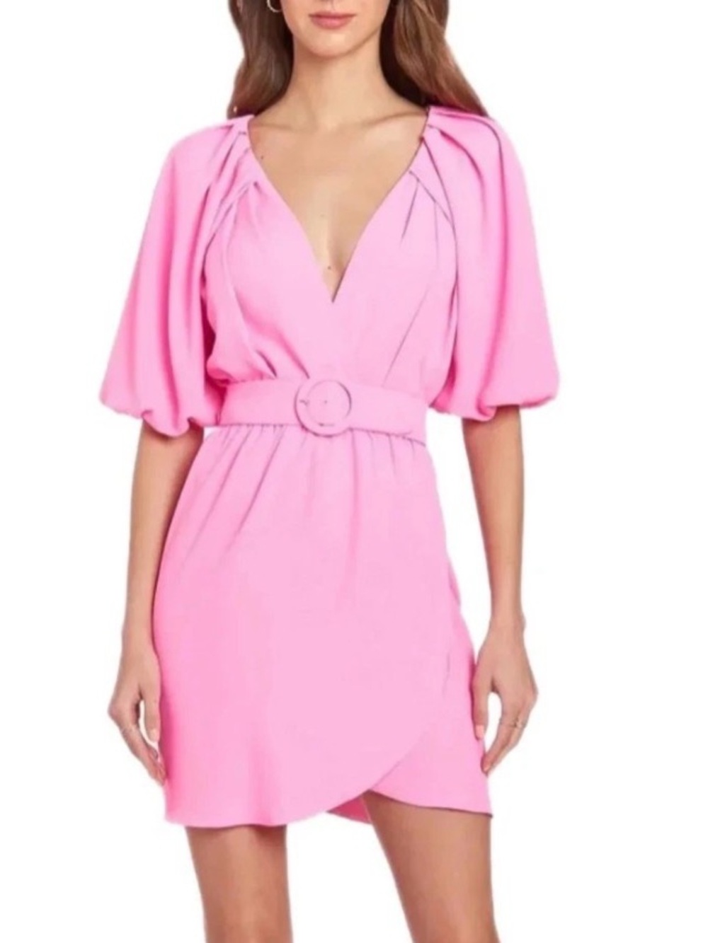 Amanda Uprichard Short Sleeve Durand Belted Mini Dress in Shocking Pink Party XS